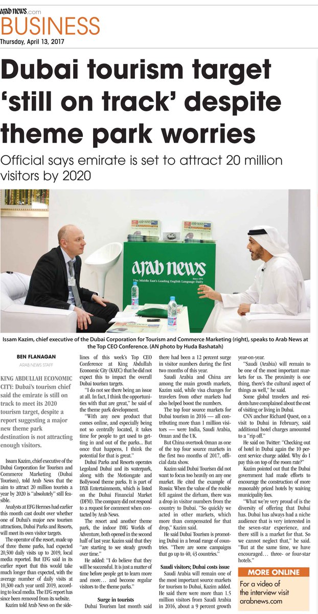 arabnews's tweet photo. #Dubai tourism target 20 million visitors a year by 2020  https://t.co/hPRuwj9gt3 @HHShkMohd @IssamKazim #TOPCEO17 https://t.co/WSbeHaA9Xj