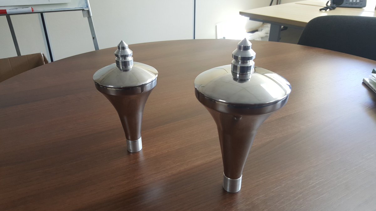 Two stainless steel mace's with a mirror polish finish on the outside #metalspinning #mace