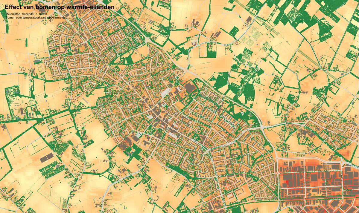 JoostVerhagen's tweet image. Wat kun je met #Boomregister en #remotesensing? Bijvoorbeeld kaarten maken met Temperatuur vs #Bomen voor @GemMeierijstad @VitaleGroenStad