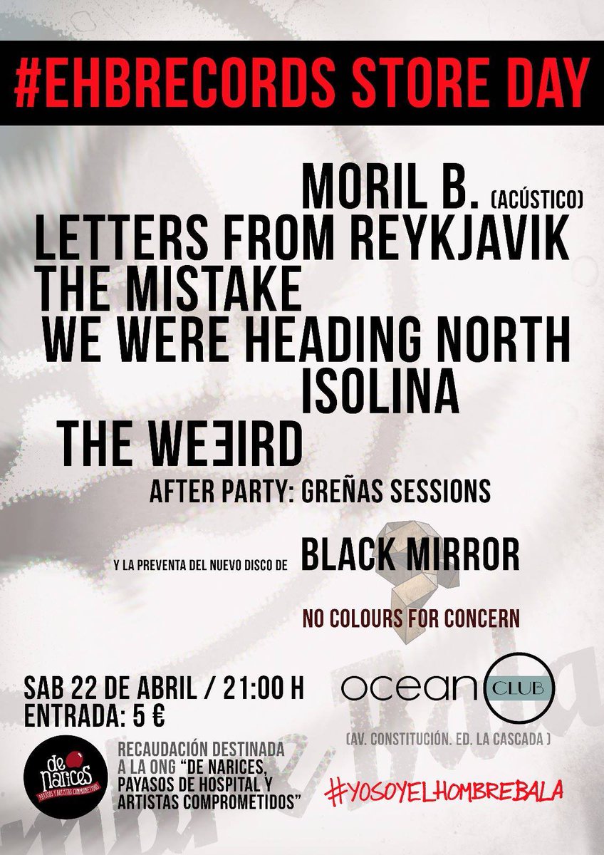 Concierto 'eHB Records Store Day': THE MISTAKE, <a href="/SomosIsolina/">Isolina</a>, <a href="/LettrsReykjavik/">Letters Reykjavik</a>, <a href="/theweeird/">THE WEƎIRD</a>, <a href="/WeWereHeadingN/">WeWereHeadingNorth</a>, MORIL B. (22/Abr - Ocean Club)