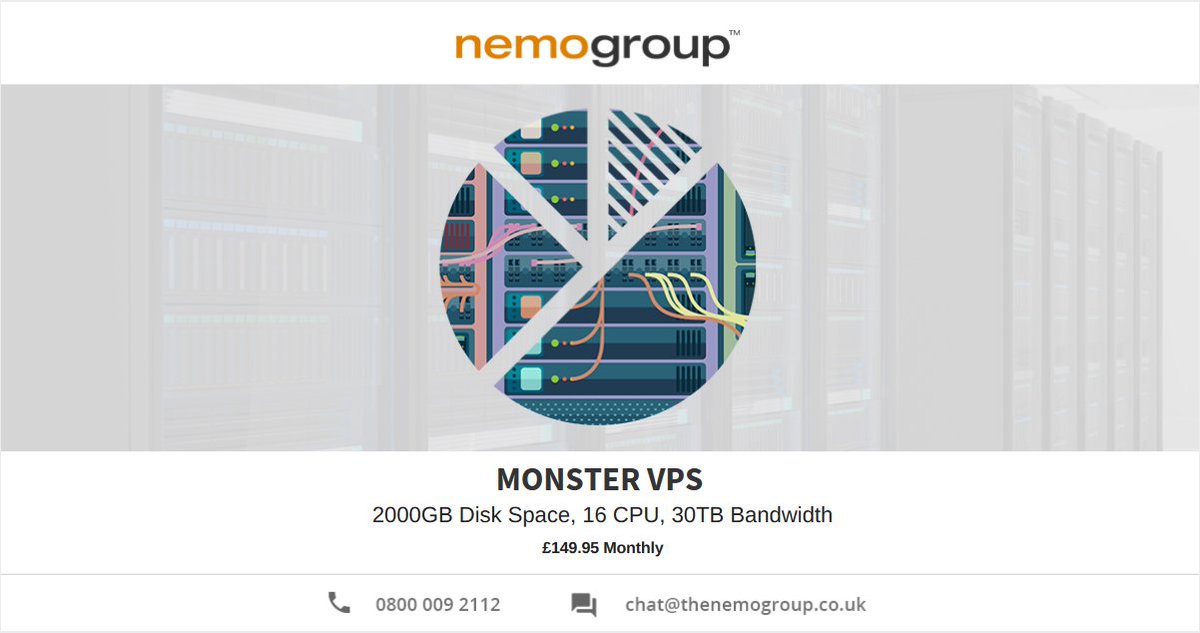 nemogroupltd's tweet photo. Monster #VPS - £149.95 Monthly
Includes 2000GB Disk Space, 16 CPU, 30TB Bandwidth.

https://t.co/8sAybBCkb3 https://t.co/KujNUnPUri