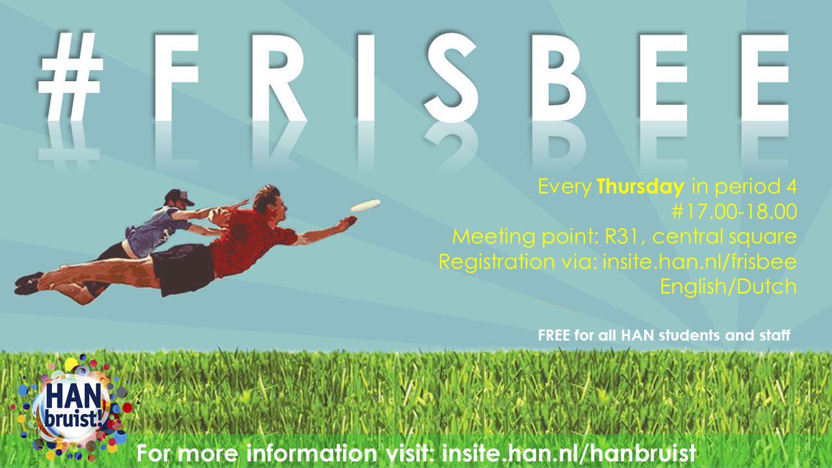 Schrijf je snel in: insite.han.nl/hanbruist Sign up now: insite.han.nl/hanbruist #Frisbee #Sport #Student #HANbruist #HANnl #Workout #Fit