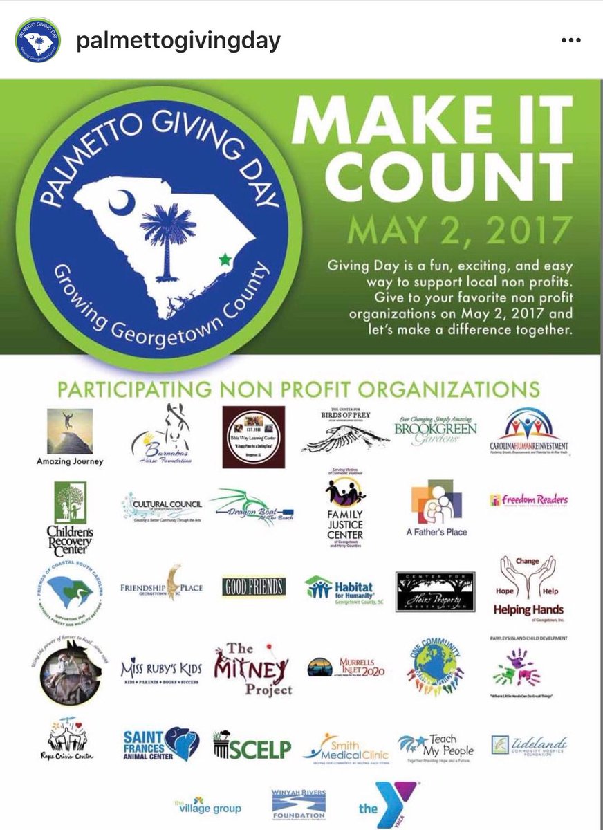 brookgreensc's tweet photo. Palmetto Giving Day is Tuesday, May 2nd! We're proud to be involved in #growinggeorgetowncounty #PGD2017 https://t.co/YBctFiiFfP