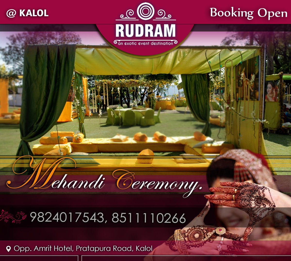 RPartylawn's tweet photo. Make your mehendi function memorable with the exclusive event destination - RUDRAM FARM &amp; PARTY LAWN. Call 9824017543, 8511110266 https://t.co/V994D5va11