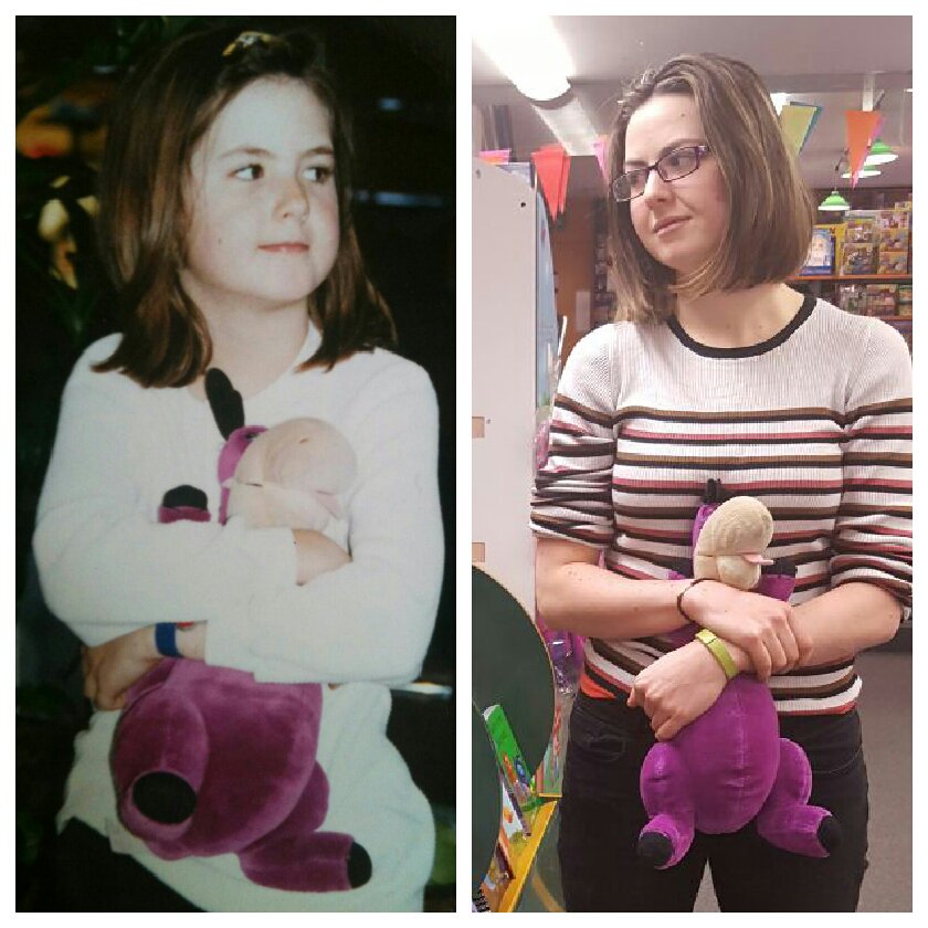 OMahonysBooks's tweet photo. @Gra_OBrien 's before/after photo with Dino.
Dino will be helping to make marmalade sandwiches for Saturday's #TeddyBearsPicnic #BYOBear https://t.co/pgxLdhEsq7