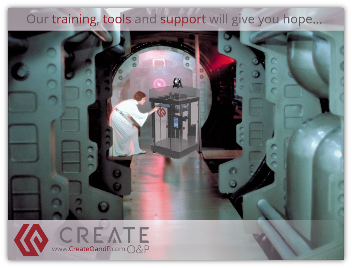 CreateOandP's tweet photo. Our training, tools and support will give you hope!
#TBT #Create3400 #Orthotics #Prosthetics #CPO #Amputee #StarWars #3DPrinting #ANewHope https://t.co/cUs8fpaZK8