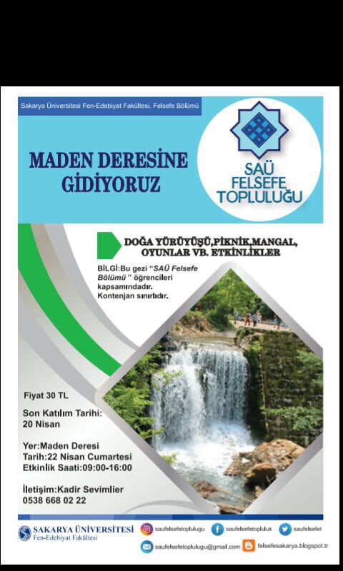 22 Nisan'da Maden Deresi gezimiz var. Son katılım günü 20 Nisan'dır. Duyduk duymadık, demeyin.😌