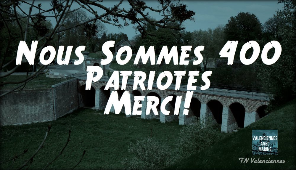 Nous sommes 400, merci ;)
Marine Présidente ! 🇫🇷🇫🇷🇫🇷
#Valenciennes #FN #Patriotes #MLP2017