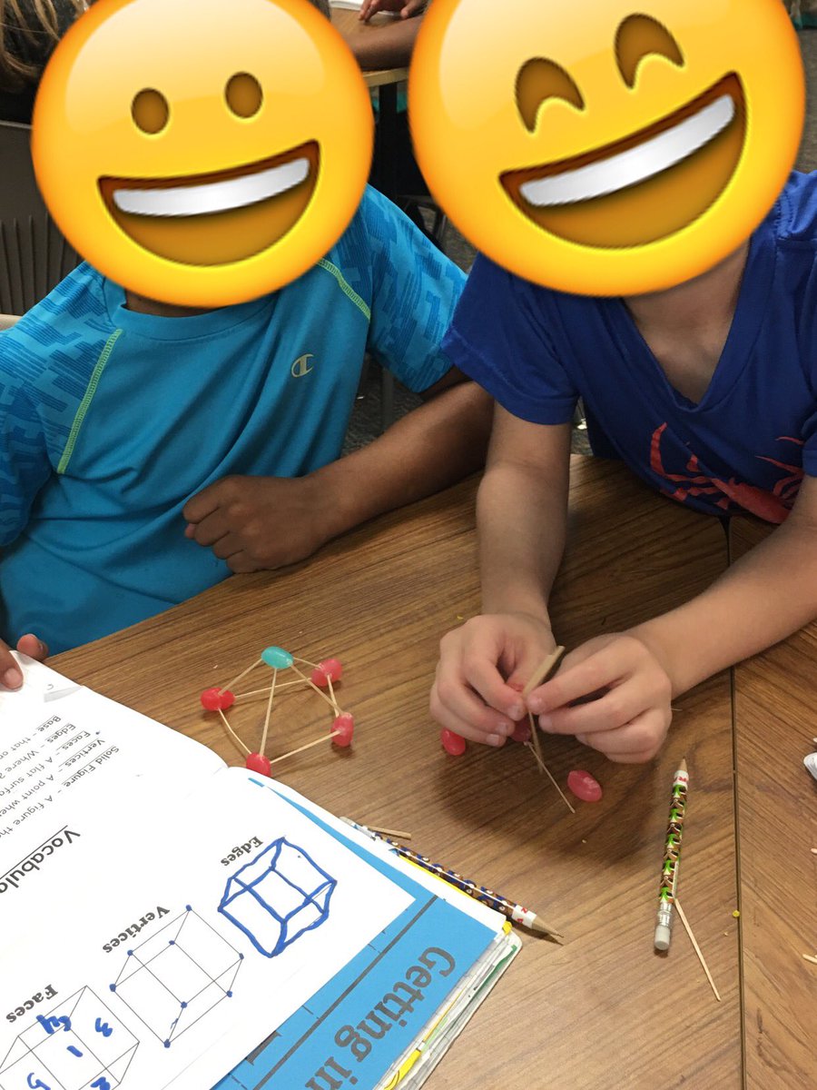 MsToddDWE's tweet photo. Identifying vertices (jelly beans) and edges of solid figures today! Building solid figures is fun! ππ¬#secondgrade #winborn #geometry https://t.co/8ji6U0jX59
