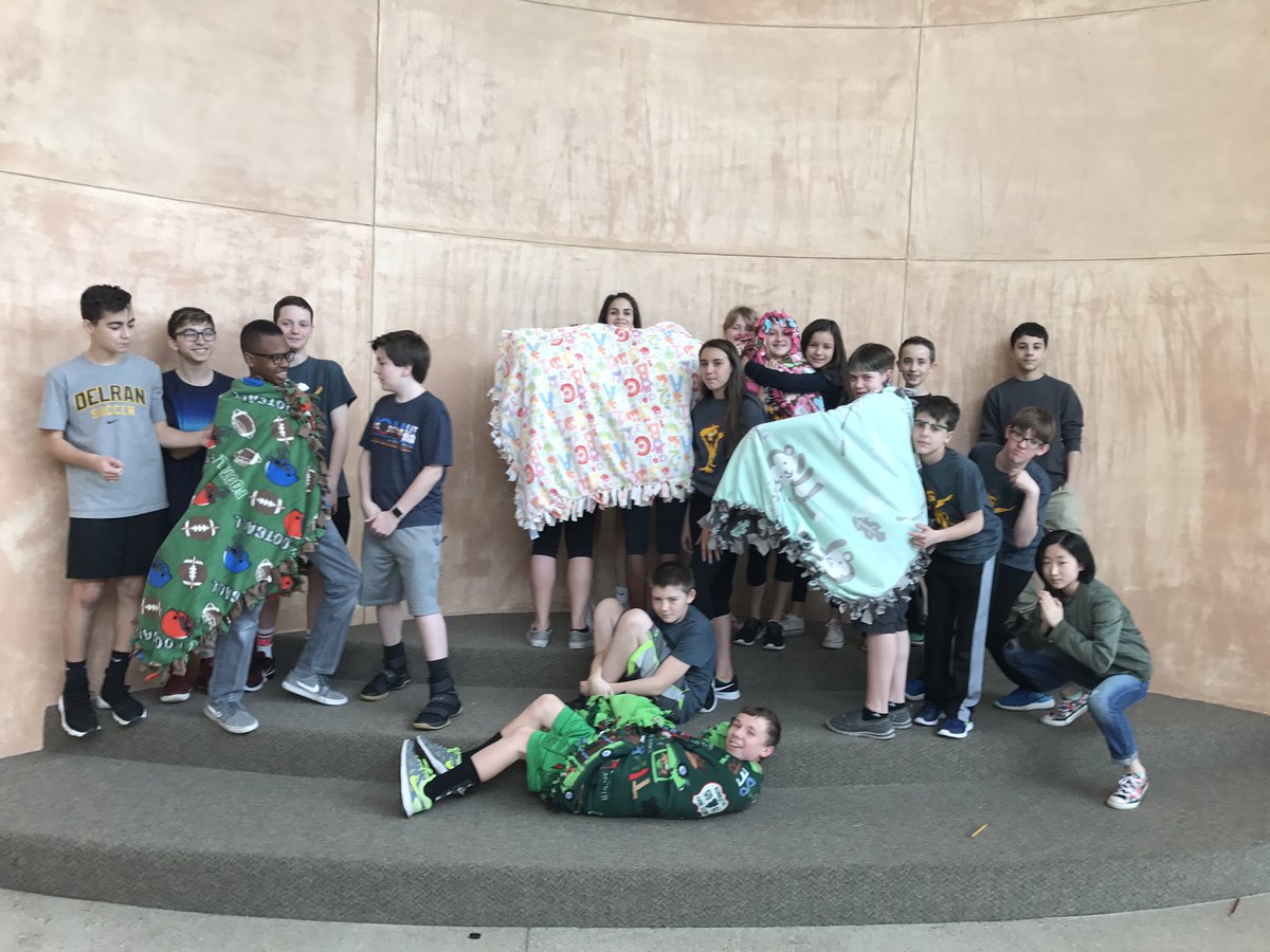 team_7a's tweet photo. Team 7A Day of Service. Making blankets for Project Linus. @WendyDeVicaris @AmyRashAP @amyatz718 @SwimDHSBears https://t.co/V3wD7CyNF2