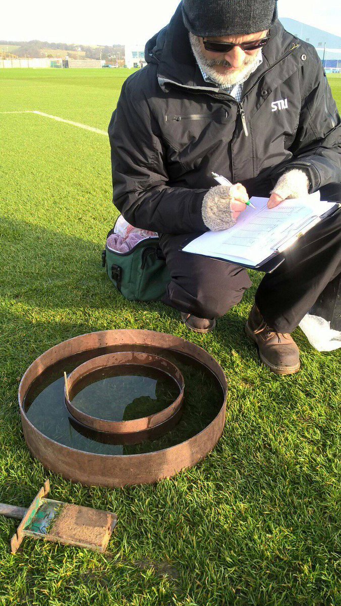 STRI_Australia's tweet photo. STRI's Dr Richard Gibbs & Stella Rixon measure #infiltration rates to check efficiency of 3yr old Koro Topdrain sand slits #drainagefunction https://t.co/DtzaMOXjcH