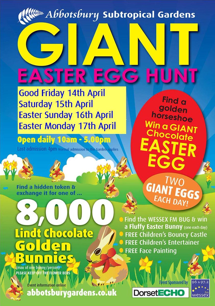 TropicalDorset's tweet photo. Eggciting eh? Our Giant Easter Egg Hunt starts today and is on every day until Easter Monday! https://t.co/TV9dNnJKY6