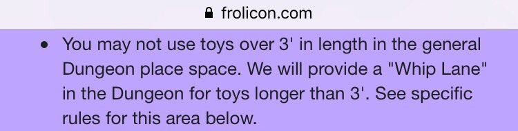 Reading @Frolicon's dungeon rules. 'No toys over 3 feet?!? What kind of anal sluts attend this thing??' Then I realized they meant whips.