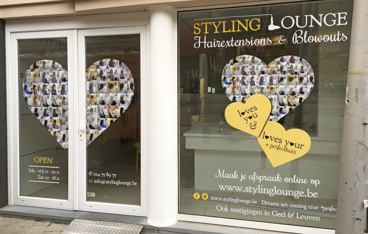 xodgrafisch's tweet photo. Styling Lounge zorgt voor mooie haren, wij voor knappe ramen! Zaterdag openen ze een nieuwe vestiging in Hasselt #belettering https://t.co/dIN55MU1on