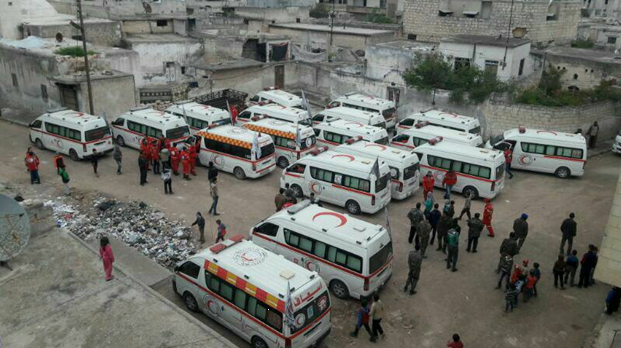 SyriaDirect's tweet photo. REPORT: Four towns, one agreement and the "same tragedy for all": Buses arrive ahead of mass evacuations. https://t.co/dNNYm8Ib5Z https://t.co/HDCh1TD8Bm