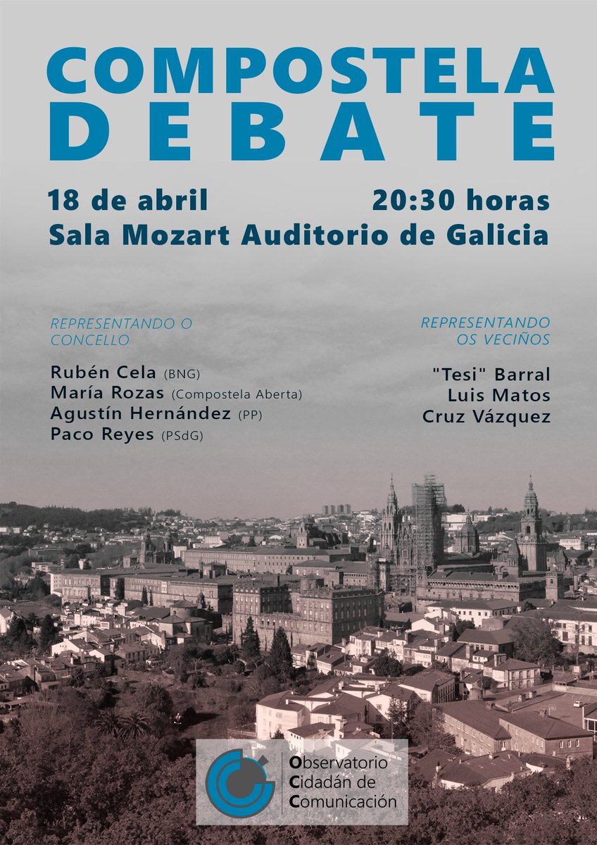 OCC_SdC's tweet photo. Este #18A @rubencela, voceiro do @bngcompostela, conversará sobre #ModelodeCidade no marco do noso #CompostelaDebate. Agardámoste! https://t.co/1vkQ4EIRl8