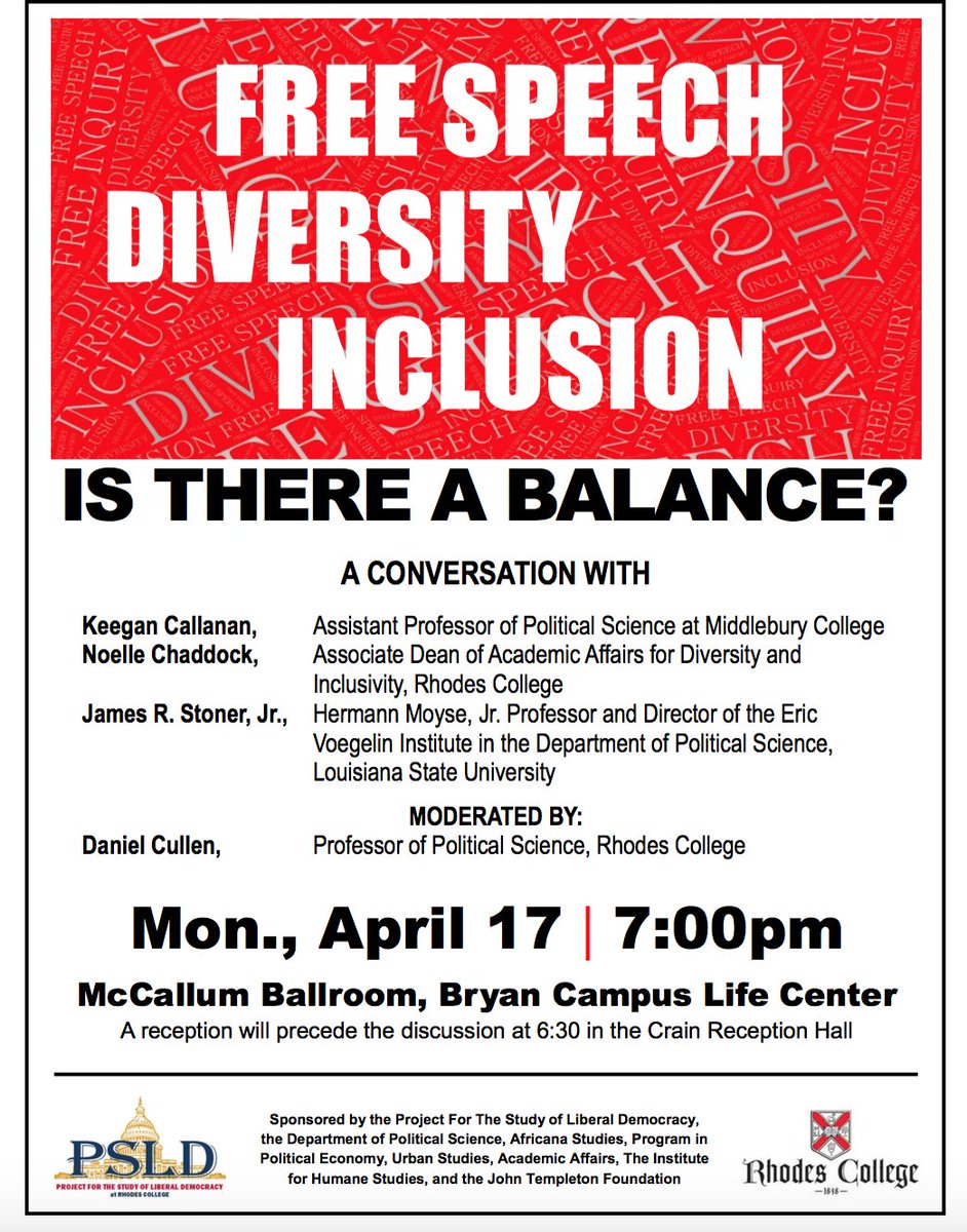 Rhodes_CiC's tweet photo. Join us at this event hosted by the Rhodes Political Science department. Speakers will discuss the recent controversy at Middlebury College. https://t.co/c12e1UdxTh