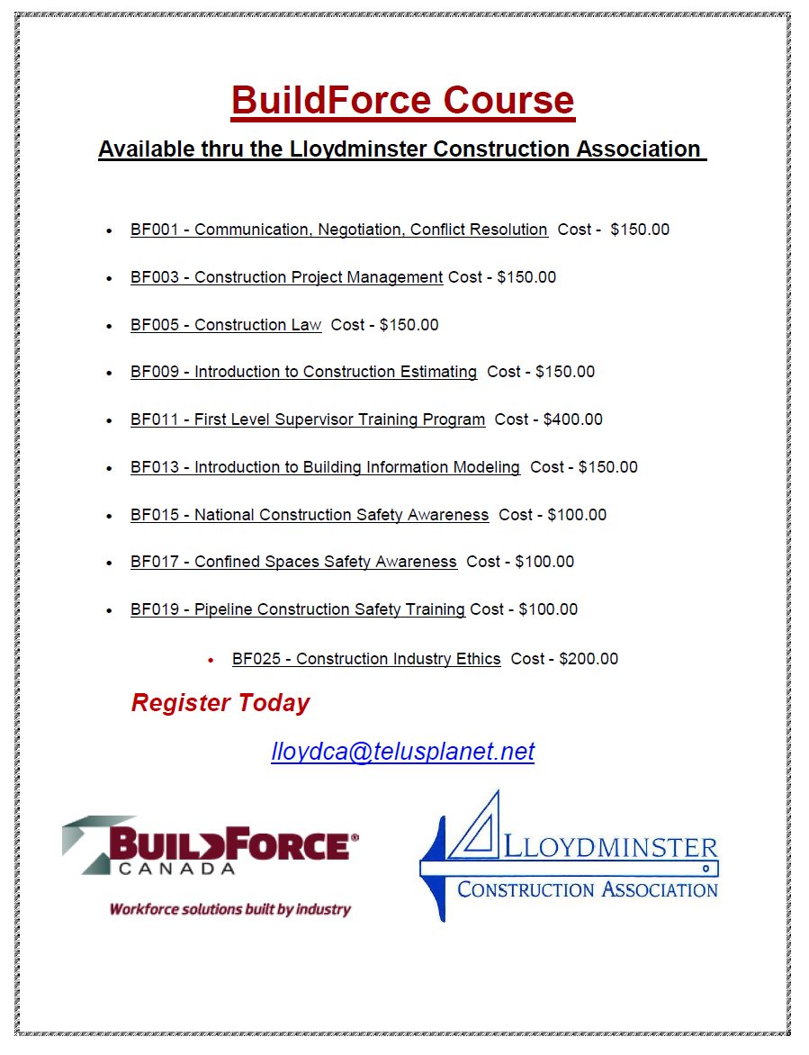 LloydConstAssoc's tweet photo. Looking to update with online course! #ConstLaw #Ethics #Communications #IntrotoBIM #ProjectMgmt @BuildForceCan @ConstructionCAN https://t.co/v7q0aVkXMP