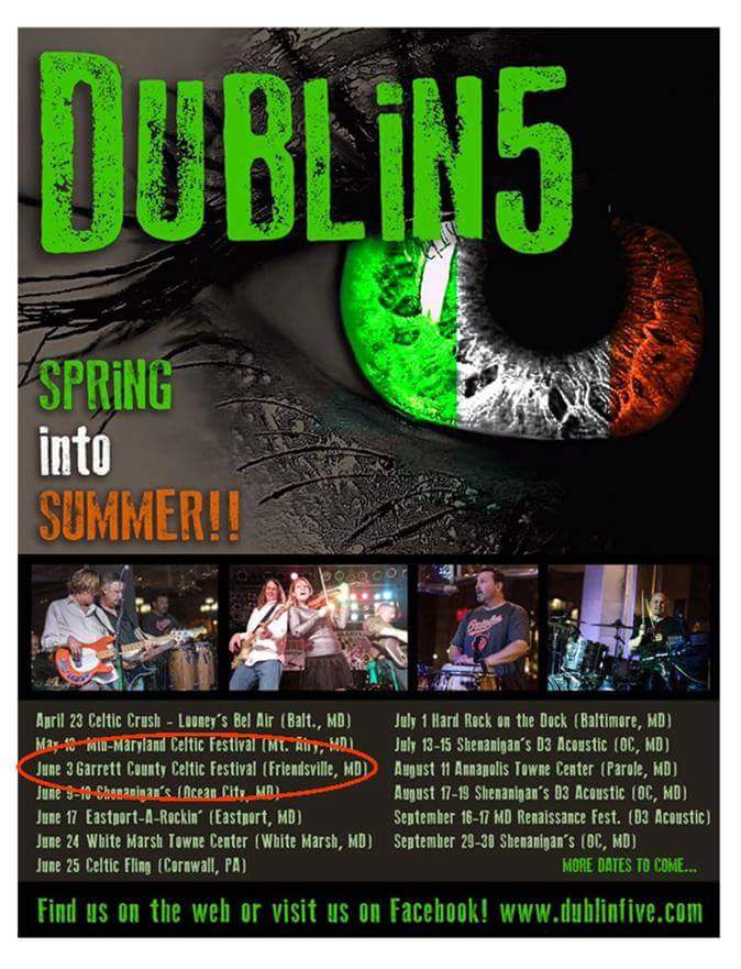 GcCeltfest's tweet photo. #Dublin 5, a-comin' to #GarrettCounty #Celtic Festival, June 3rd, #Friendsville MD. Do join us! #Irish #Scottish #FunIn21531 https://t.co/3lNF9o7XTq