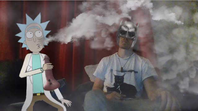 REALdiscobatman's tweet photo. busy getting smoked out the game with my boy @RickandMorty hes a free man boyos, batnippol doth approve. #rickisfree bae https://t.co/EEbKCIBFBJ