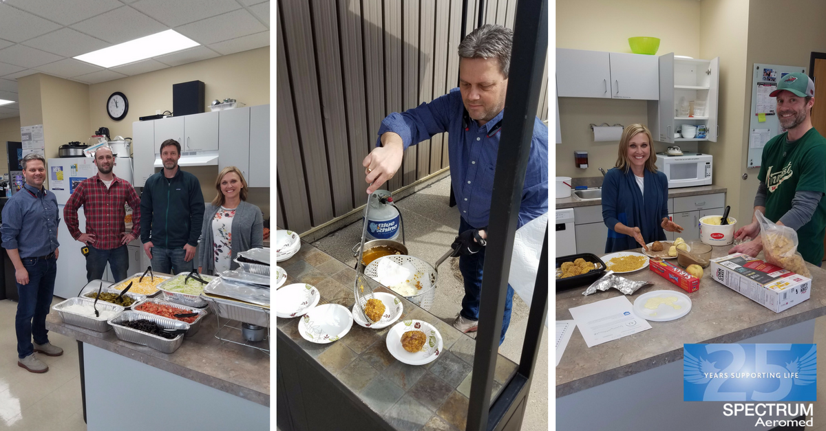 spectrumaeromed's tweet photo. We decided to spice things up a little bit for the #SpecAero team lunch! We had a taco bar from @mexifm &amp; homemade deep fried ice cream! https://t.co/i5wn6H2sd0
