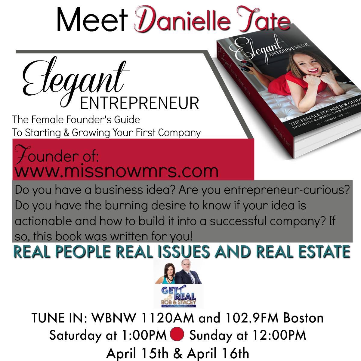 getrealwithbns's tweet image. Got An #Idea? Meet @Elegant_Entre ! This weekend on @getrealwithbns April 15-16 on WBNW 1120AM and 102.9FM #Boston #GetRealWithBNS