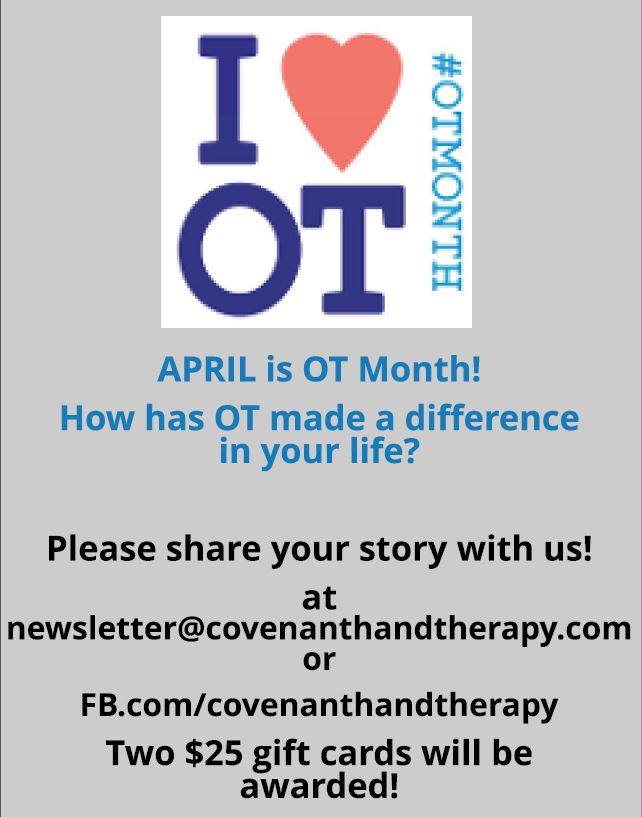 CHT_Plano's tweet photo. $25 gift cards for the best story of how OT has made a difference in your life. You can submit via Facebook or email #OTMonth https://t.co/2fvZarTi7s