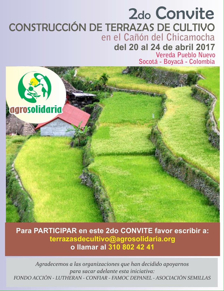 agrosolidaria's tweet image. Convocamos a #ServidoresAgricolasVoluntarios y organizaciones a participar en Construcción de #TerrazasdeCultivo apoyo #AgriculturaFamimiar