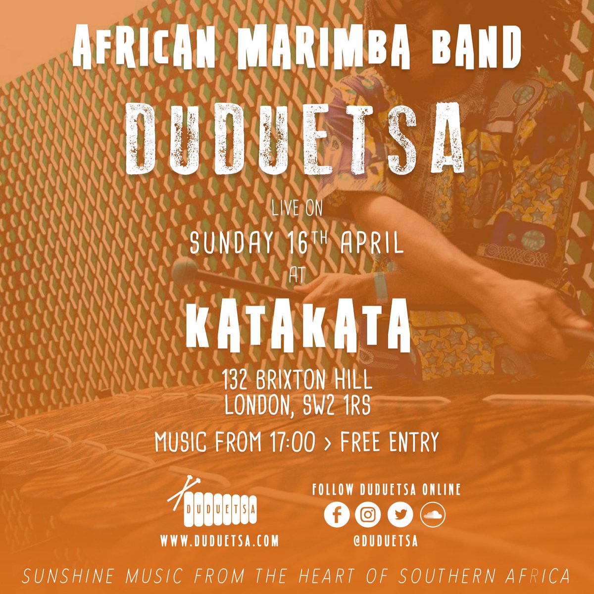 DuduetsaMusic's tweet photo. Feel good southern African folk music from Zimbabwe, South Africa and Botswana this #EasterSunday at #Katakata in #Brixton https://t.co/xmNHhZRt9C