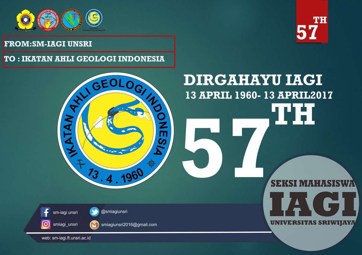 SM-IAGI UNSRI mengucapkan DIRGAHAYU KE-57 TAHUN kepada IAGI .Semoga selalu menjadi lebih baik mulai dari sekarang sampai seterusnya.