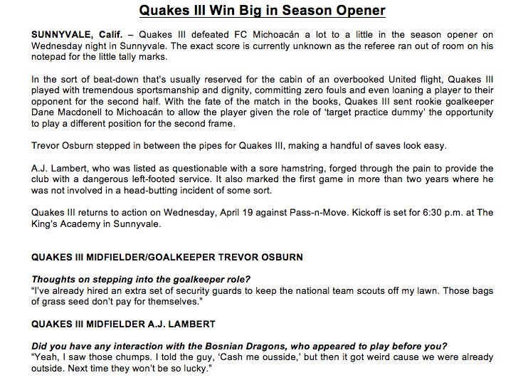 QuakesIII's tweet photo. ICYMI: #QuakesIII earned a big win in Week 1 over FC Michoacán 👏

Read all about it 👇 https://t.co/sAc8gbQXML