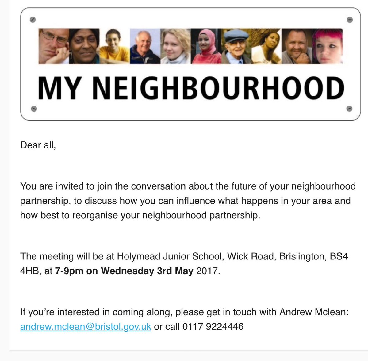 Whats the future of your neighbourhood partnership? Come along and have your say on Wed 2 May #brislington #stannes #broomhill pls RT.
