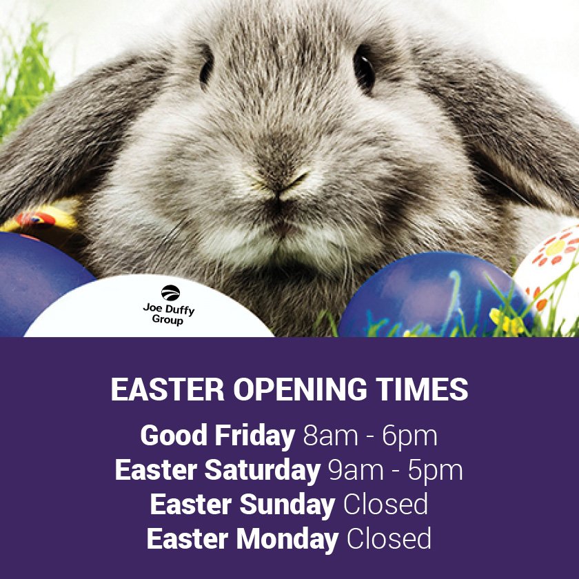Our dealership opening hours for this #EasterWeekend . See you all for some car shopping and Happy Easter everyone! joeduffy.ie