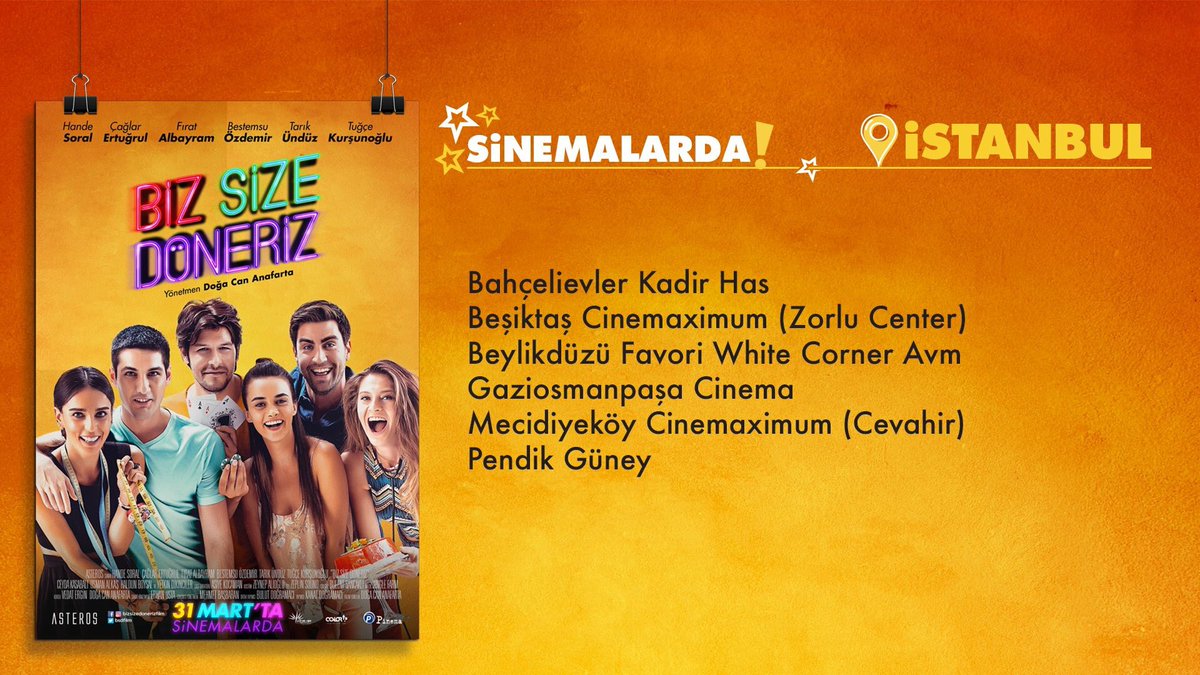 #BizSizeDöneriz izlemeyi erteleme çünkü son pişmanlık fayda etmez. :) Filmin bu hafta gösterimde olduğu sinema salonları: 👇