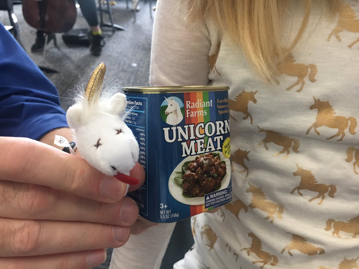 MoorheadOrch's tweet photo. Anytime someone has on a Unicorn 🦄 themed shirt- Mr Neill and his "Unicorn Meat" make an appearance. https://t.co/ux3oqniZl9