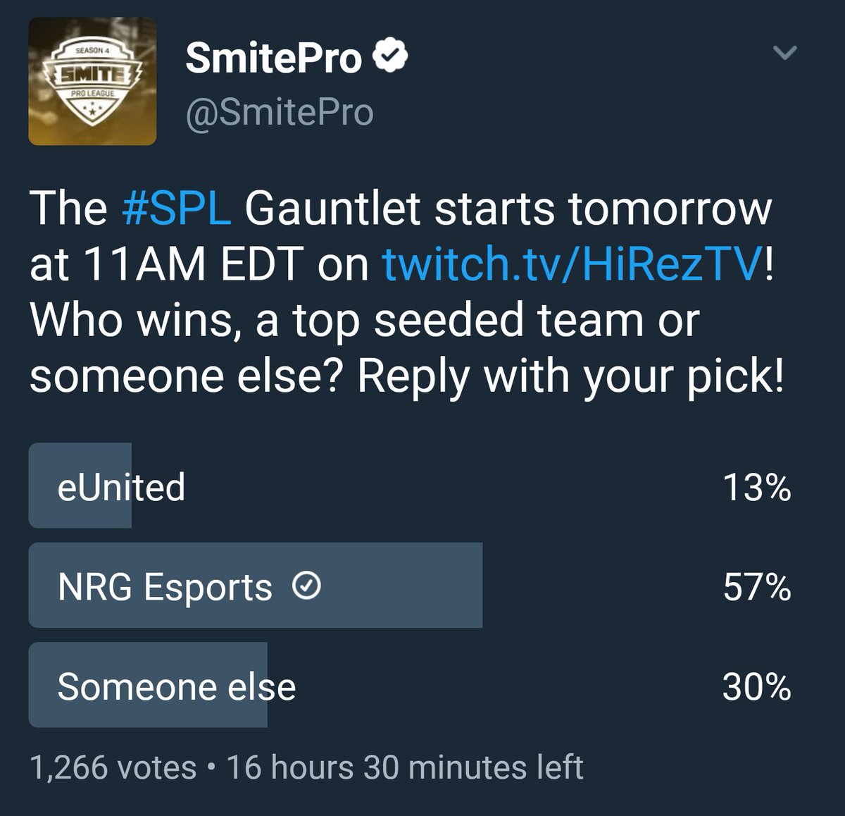 NRGgg's tweet photo. 57% of you are woke.. 30% are sleeping.. and 13% must have misclicked

#SMITE @SmitePro https://t.co/U5kKMp73WU