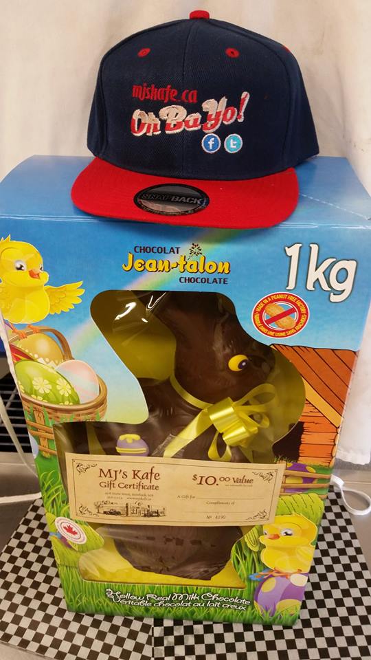 EASTER GIVEAWAY! Retweet to win a Chocolate Bunny, a New MJ's Kafé  Flat Brim &amp; a $10 gift card! #OhBaYo #Easter