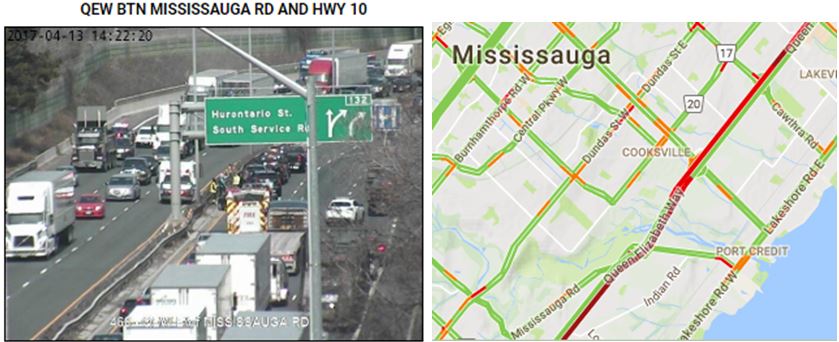 Ontario511's tweet photo. #Mississauga: #QEW Toronto à #Rte10/Hurontario, 2 voies gauche sont bloquées en raison d'une collision. #ONRte https://t.co/YshrO8NbEz