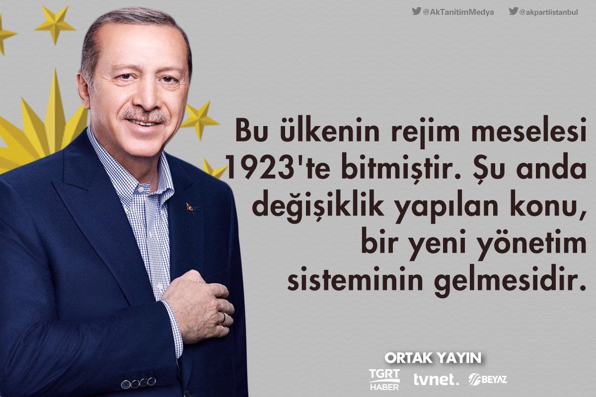 akgencistanbul's tweet photo. .@RT_Erdogan "Bu ülkenin rejim meselesi 1923'te bitmiştir. Şu anda değişiklik yapılan konu, bir yeni yönetim sisteminin gelmesidir." @RT_Erdogan https://t.co/oIEMc8hWKR
