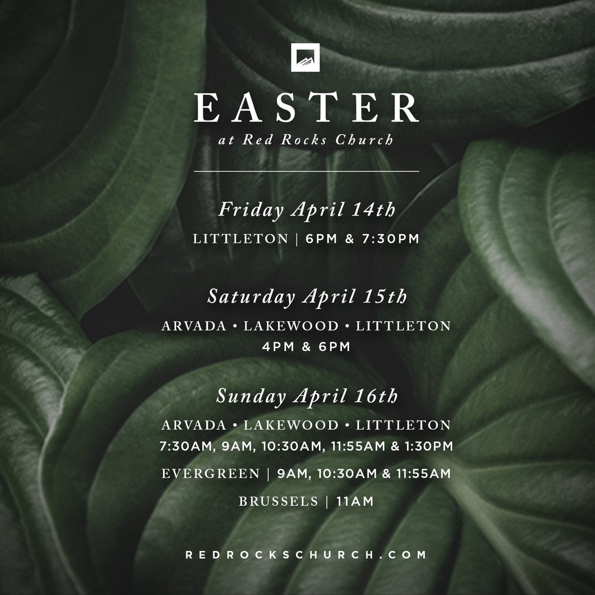 29 total service times | 5 Locations | ONE Church 
#RRCEaster17 #Easter #RedRocksChurch