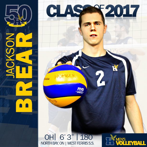 HumberHawks's tweet photo. MVB | The Humber Hawks are pleased to announce the signing of Jackson Brear for the upcoming 2017-18 men's volleyball season #WhoWeAre https://t.co/nY5h86glQC