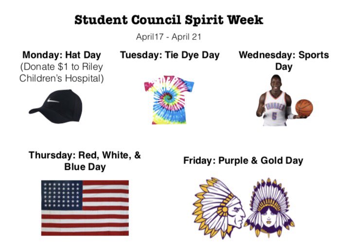 ScottsburgStuCo's tweet image. Next week we will be having a spirit week to raise money for Riley Children's Hospital. Hope to see everyone participate!