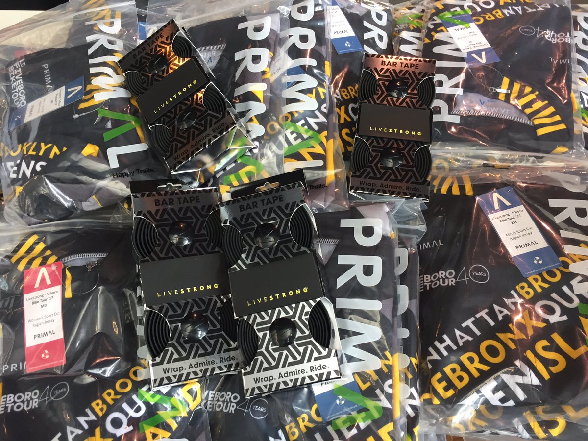 .<a href="/TeamLIVESTRONG/">TeamLIVESTRONG</a> #TDFBBT jerseys and bar tape ready to go! 52 riders strong and $55k+ raised! #OneInTheFight