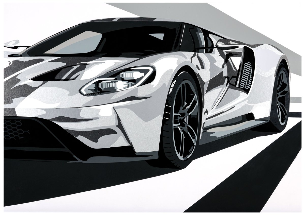JClarkArtist's tweet photo. The two @Ford GT pieces for the #Fordimages collection. GT original artwork available, please DM for info. @FordPerformance @CarWaffle https://t.co/y3YVYuXm78