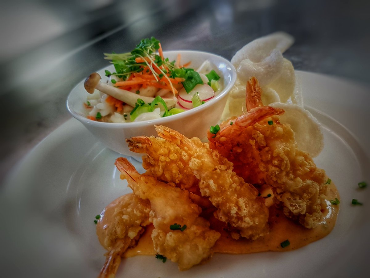fildes_stuart's tweet photo. #tempura #prawn #Gochujang #mayo #wildmushroom #coconut #broth @compassgroupuk @EurestUK @JamesLarkins1 https://t.co/n1QSVN5tPW