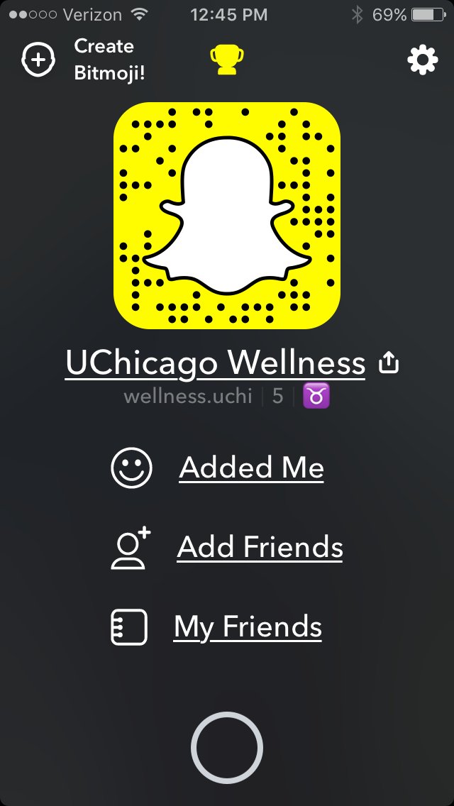 UChiwellness's tweet photo. Let's be friends! Add wellness.uchi on snapchat to keep up with wellness on campus! https://t.co/QaMP2ak0hL