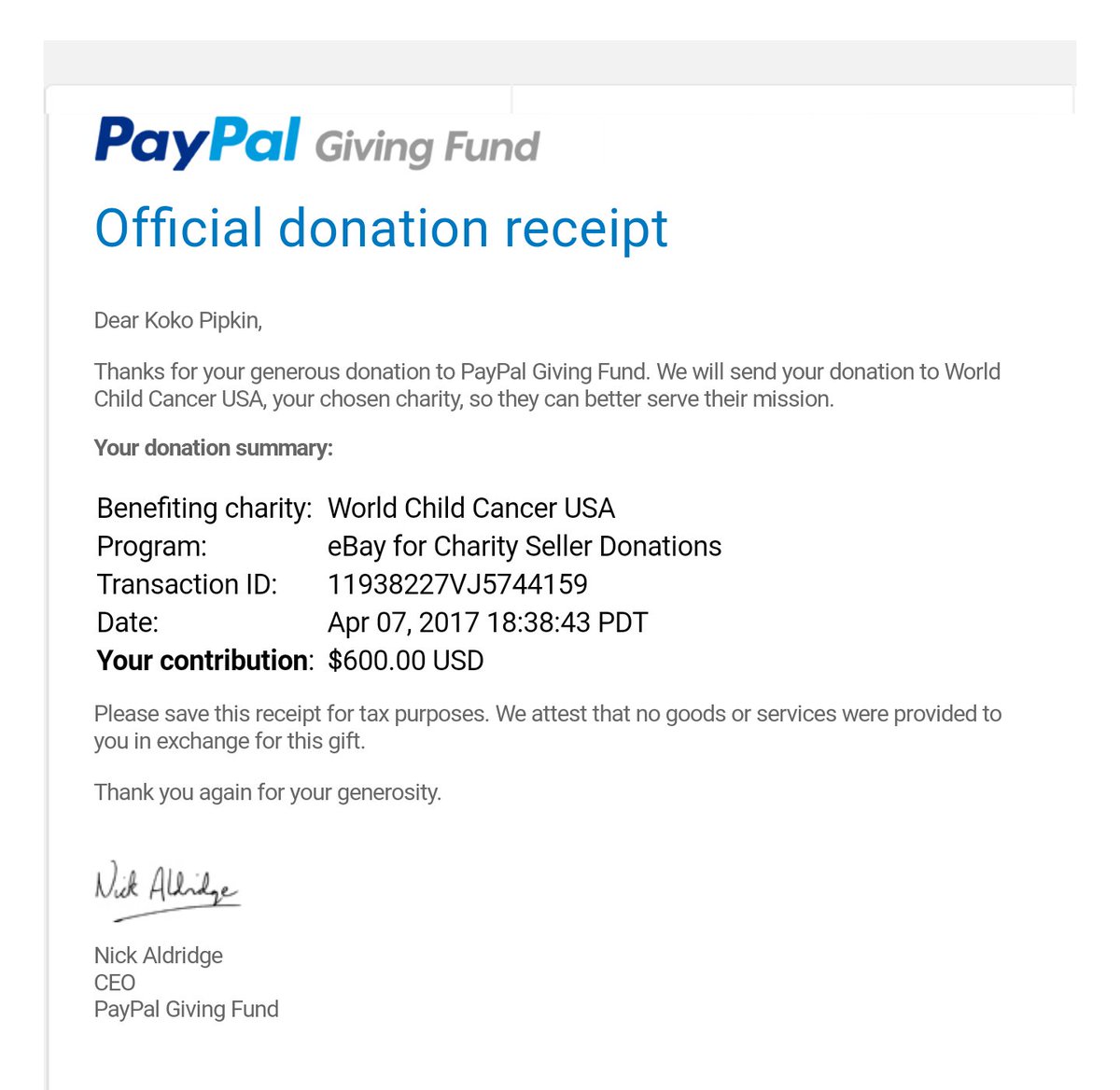 OutlanderGiving's tweet image. .@WChildCancerUSA Here is one amount that is already on its way!