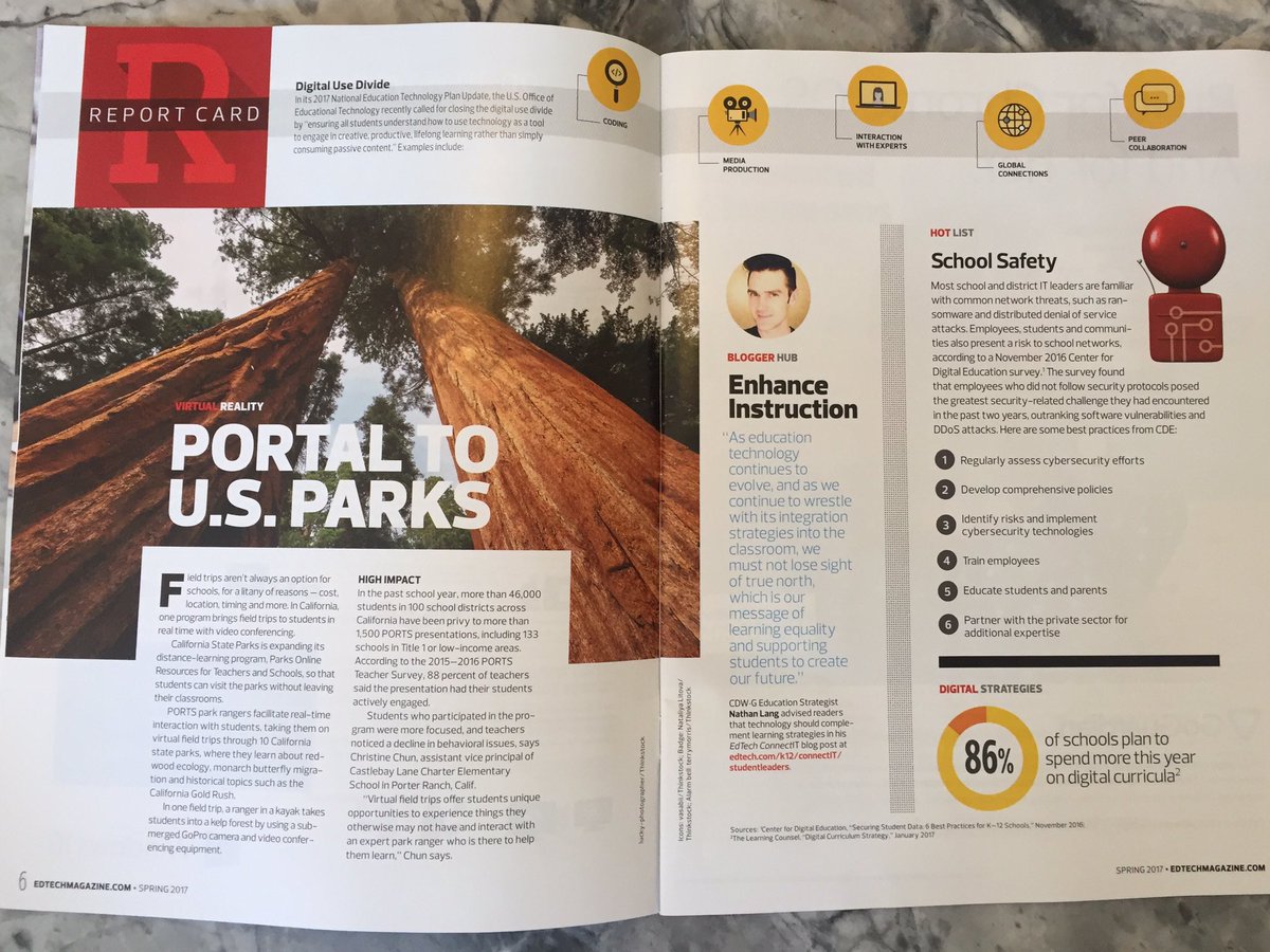 JenWilliamsEdu's tweet photo. The power of #VR field trips in education! So love opening up my new @EdTech_K12 magazine to find the awesomeness of my good pal @nalang1! https://t.co/FP3Wn5mRb4