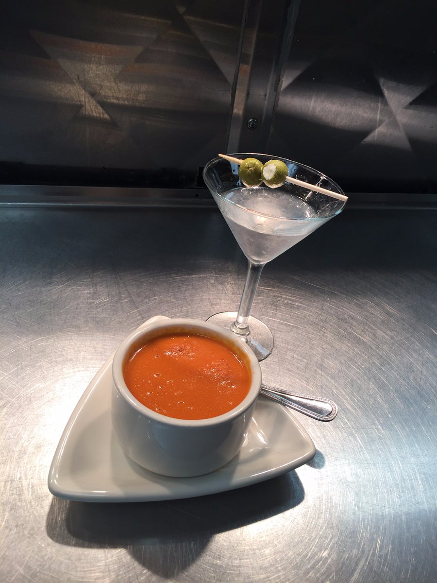 DoubleTreeColGA's tweet image. Rustic Tomato Bisque with a  Blue Cheese &amp;amp; Bacon Stuff Olive Martini.....Yummy