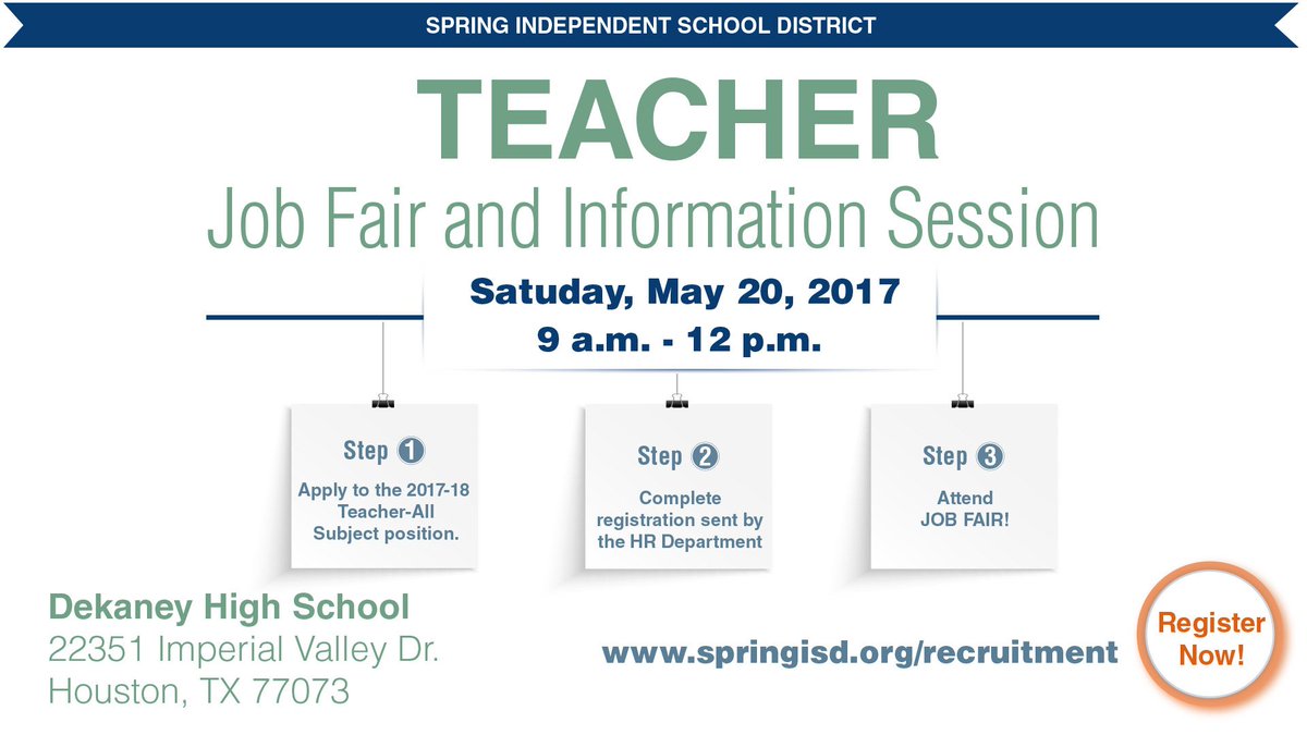 SpringISD's tweet photo. #teacher Job Fair and Information Session this Saturday, May 20. Don't miss it! #IAmSpringISD #YoSoySpringISD Helping teachers soar! https://t.co/e2esIARpx4